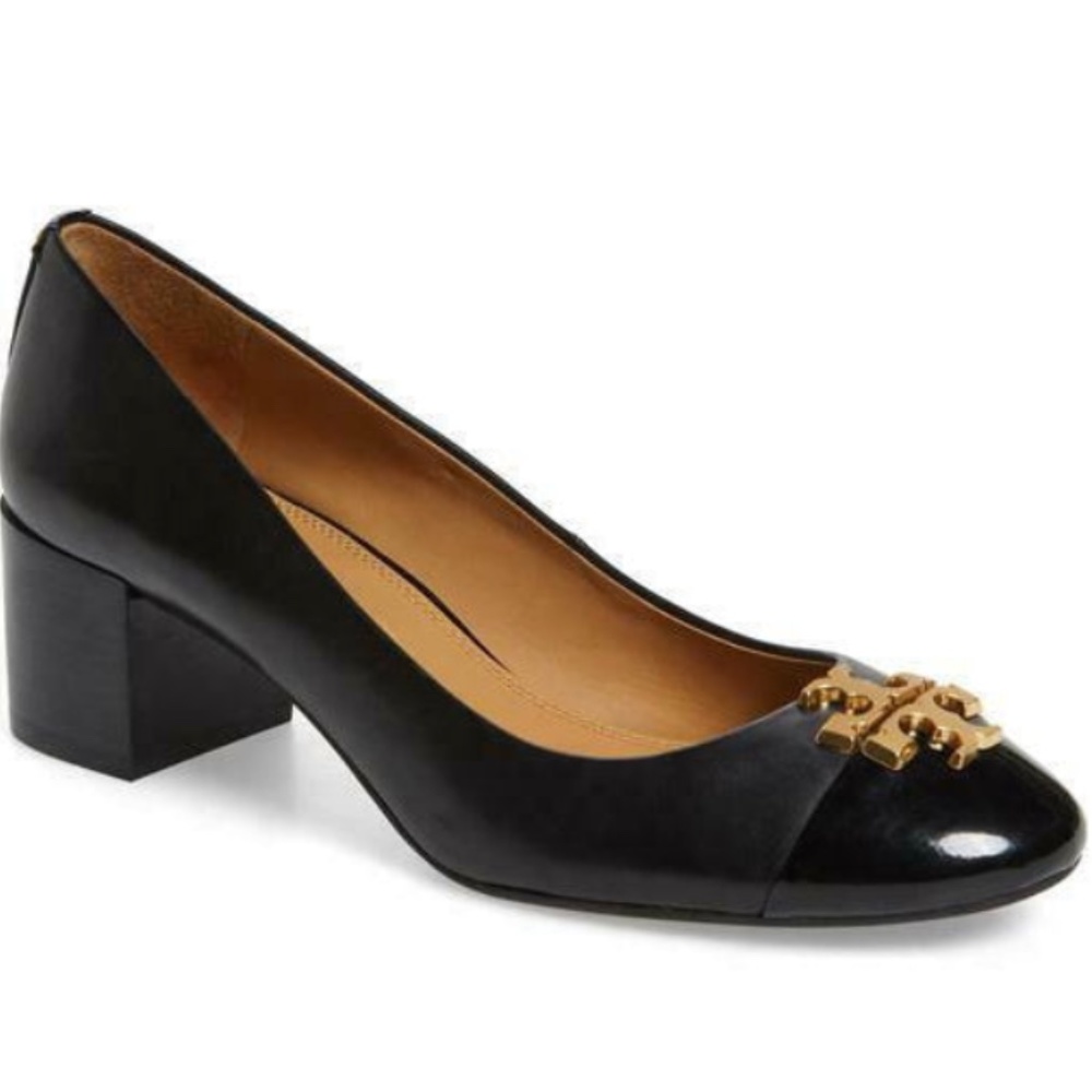 TORY BURCH BLACK EVERLY CAP TOE PUMPS